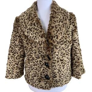 Retro Leopard Faux Fur Leopard Short Cropped Jacket Brown Black Fall Winter